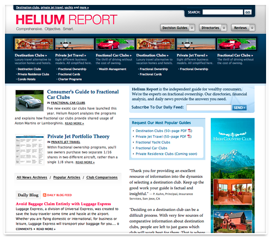 Design for previous version of Helium Report website, now Halogen Guides